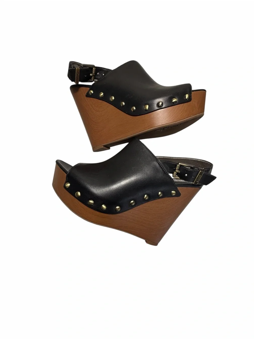 Circus by Sam Edelman Black Vegan Leather Studded Wedge Sandals Sz 8.5